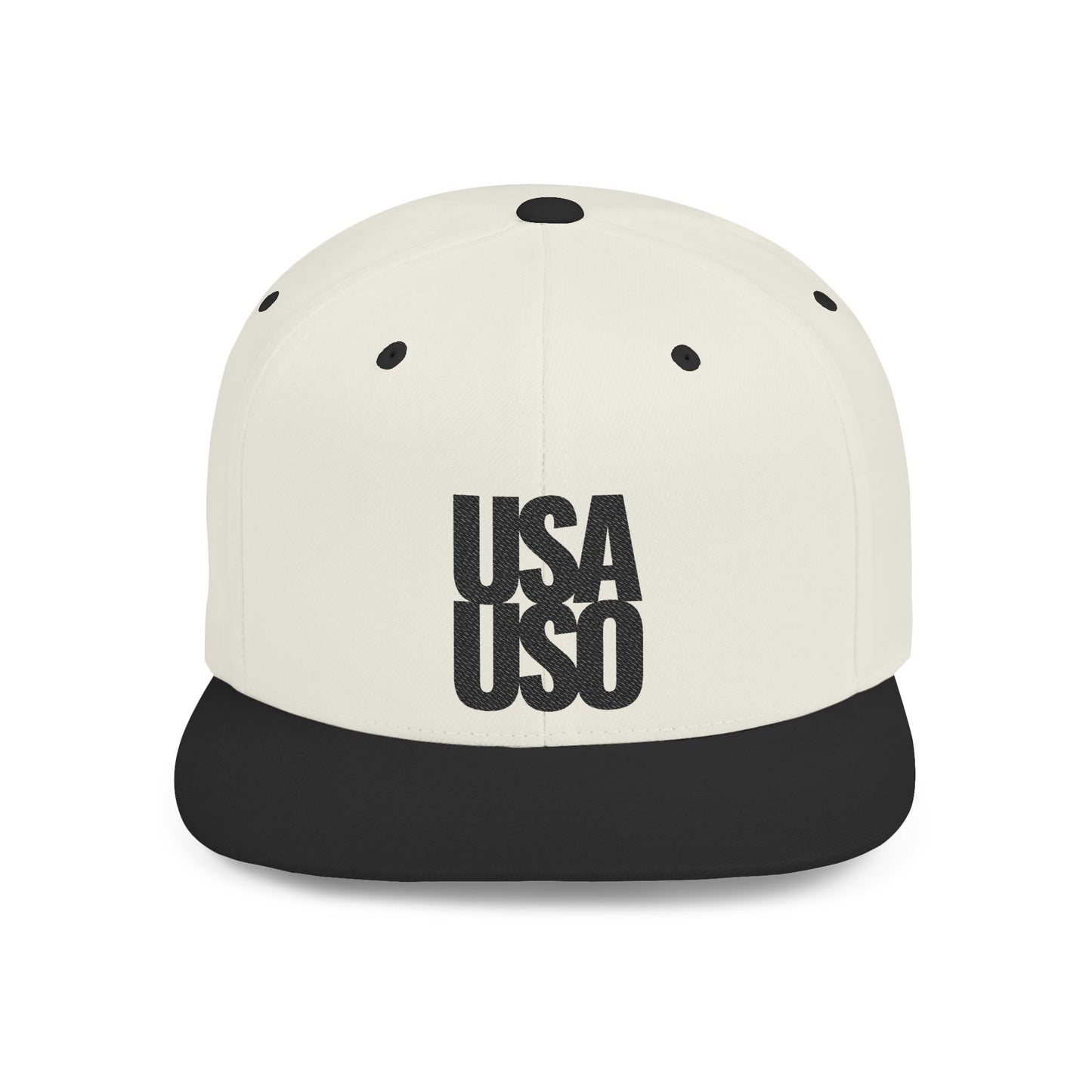 Flat Bill Snapback Hat — USA USO - Black Embroidery - AU/NZ/USA