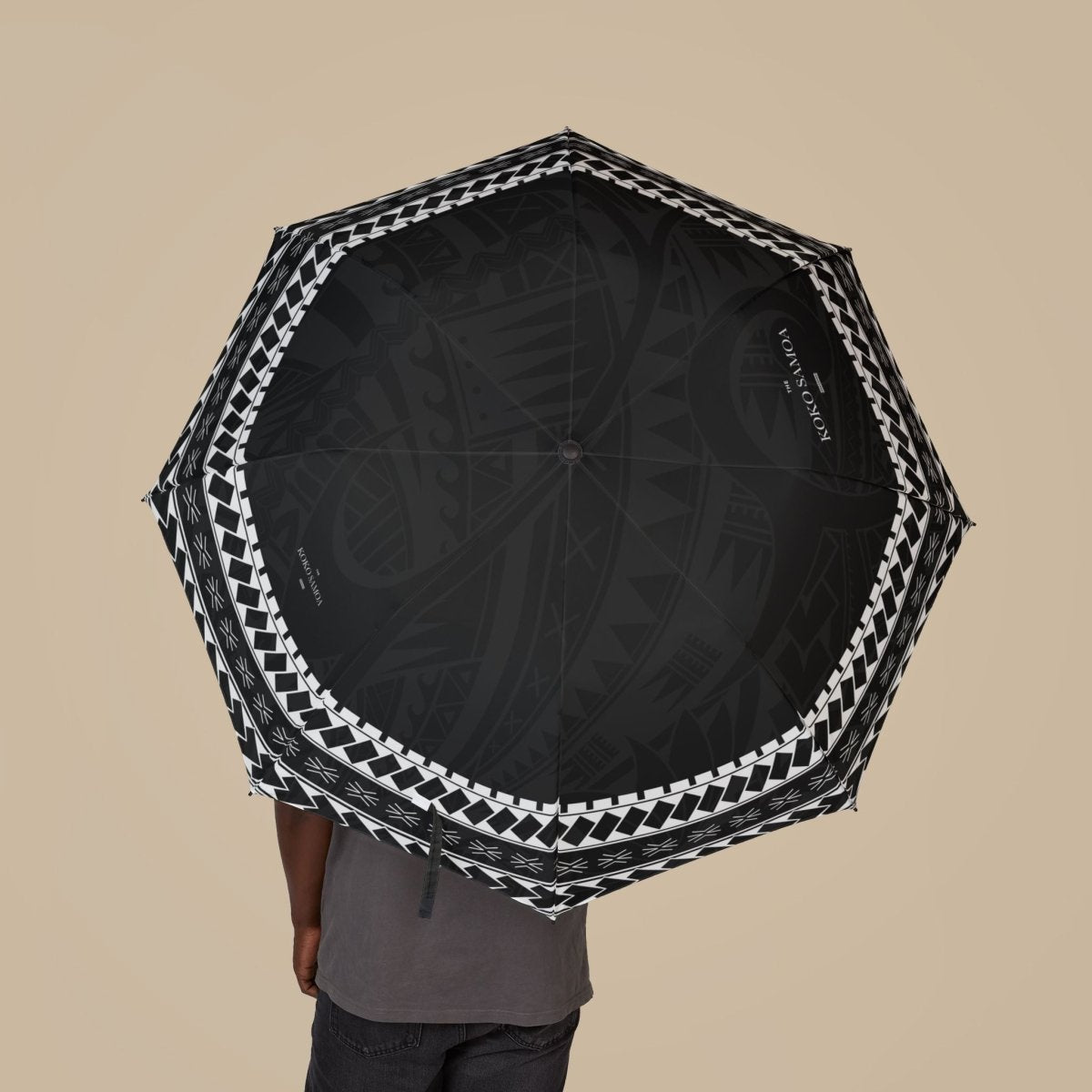 Artsadd PasifikaOne Warrior umbrella, 48-inch/122cm size, colorful Polynesian-inspired design, waterproof rain umbrella for AU/NZ.
