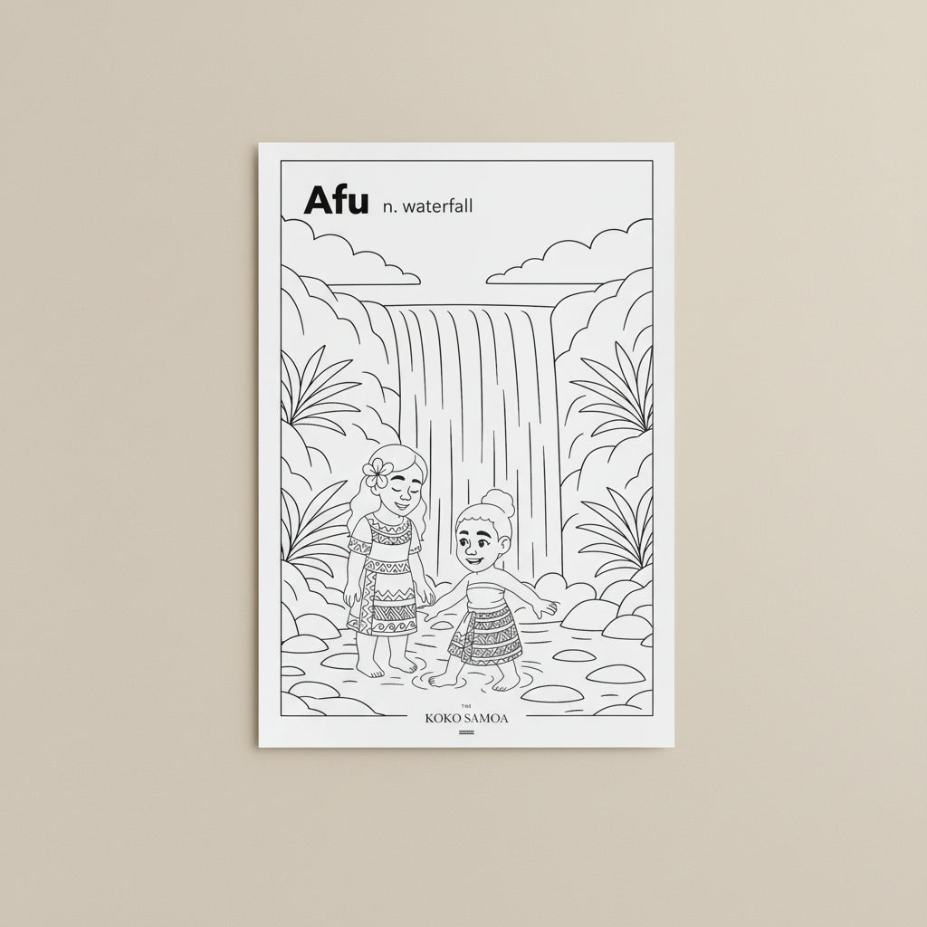 Downloadable Learn and Colour Sheet - Afu - AU/NZ/USA - The Koko Samoa