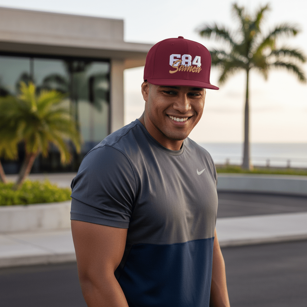 Fulfill Engine Samoa flat bill snapback hat with white and gold embroidery, black color, one size, designed for AU, NZ, and USA.