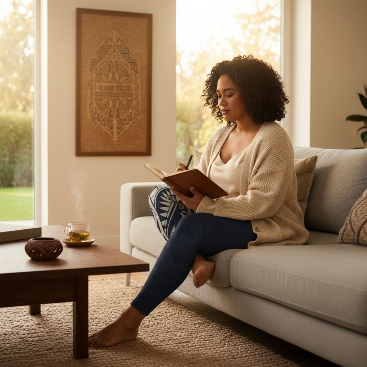 FYBY IslandFlex mid-rise leggings in Blue Bloom with a dark blue color, shown on a model. Comfortable athletic wear for active lifestyles.