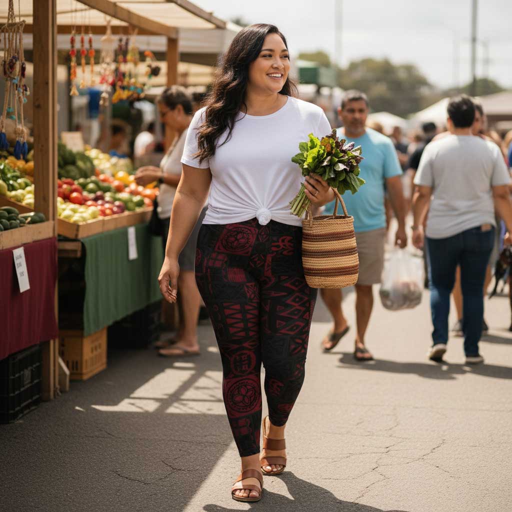 FYBY IslandFlex Mid-Rise Leggings in Elei Red, showing a close-up of seamless stitching and vibrant red fabric.