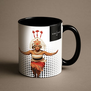 Prima Printing LimaLuxe 325ml Taupou mug with black ceramic and tropical design, perfect for hot beverages.