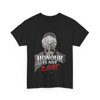 Honour Is Not A Debt print on a black heavy cotton tee, The Koko Samoa