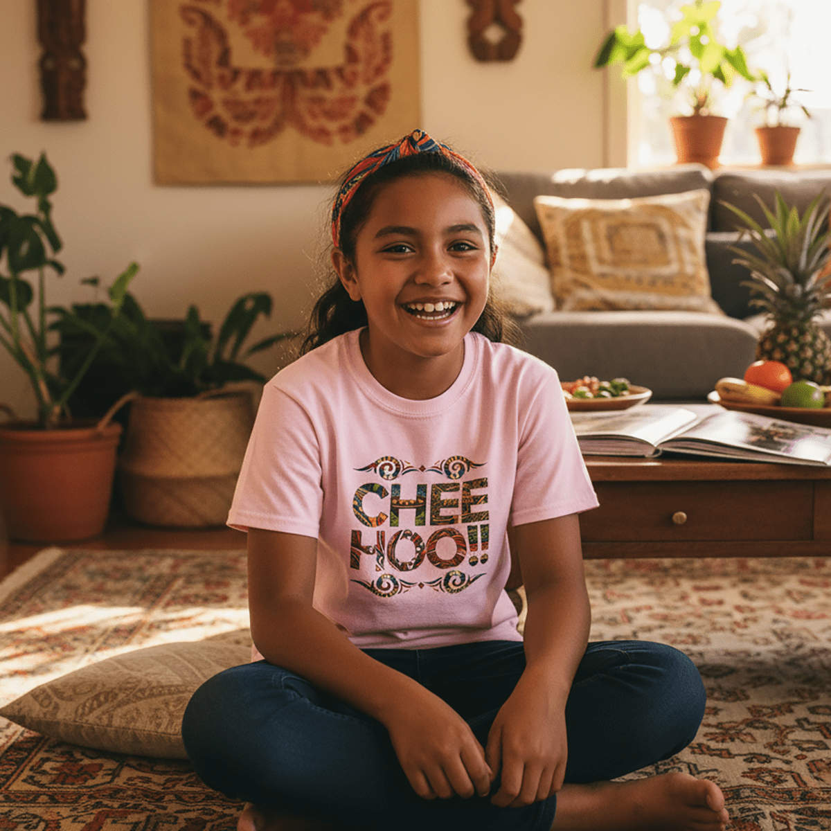 Kids unisex CHEEHOO! T-shirt by The Print Bar, featuring colorful fun graphic for kids' casual wear.