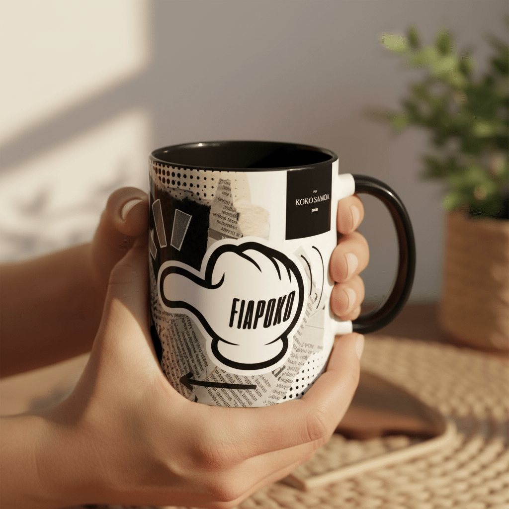 LimaLuxe™ 11oz mug featuring "Look At Fiapoko" design with tropical motifs on a ceramic mug.