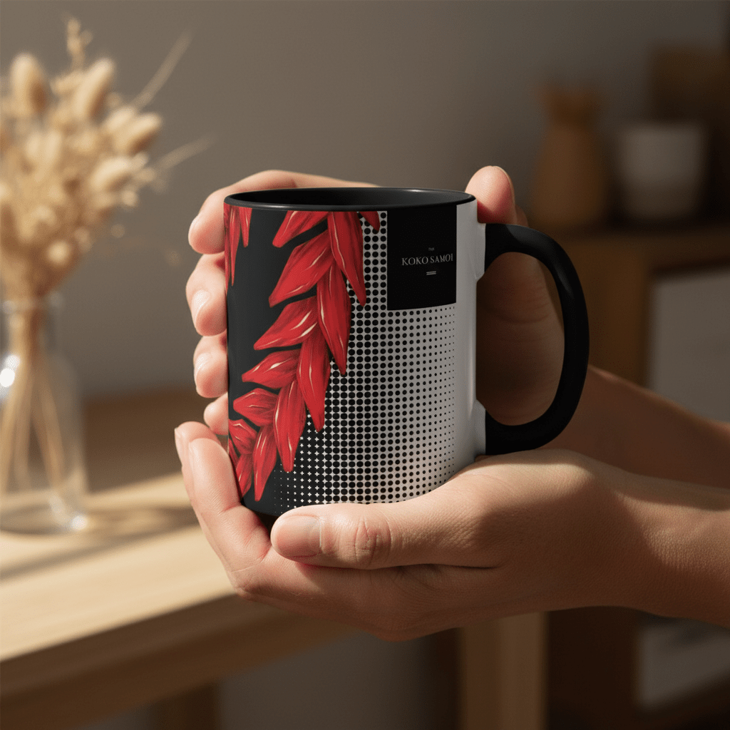 LimaLuxe™ 325ml Ula Fala mug featuring tropical design and vibrant colors, ideal for hot beverages.