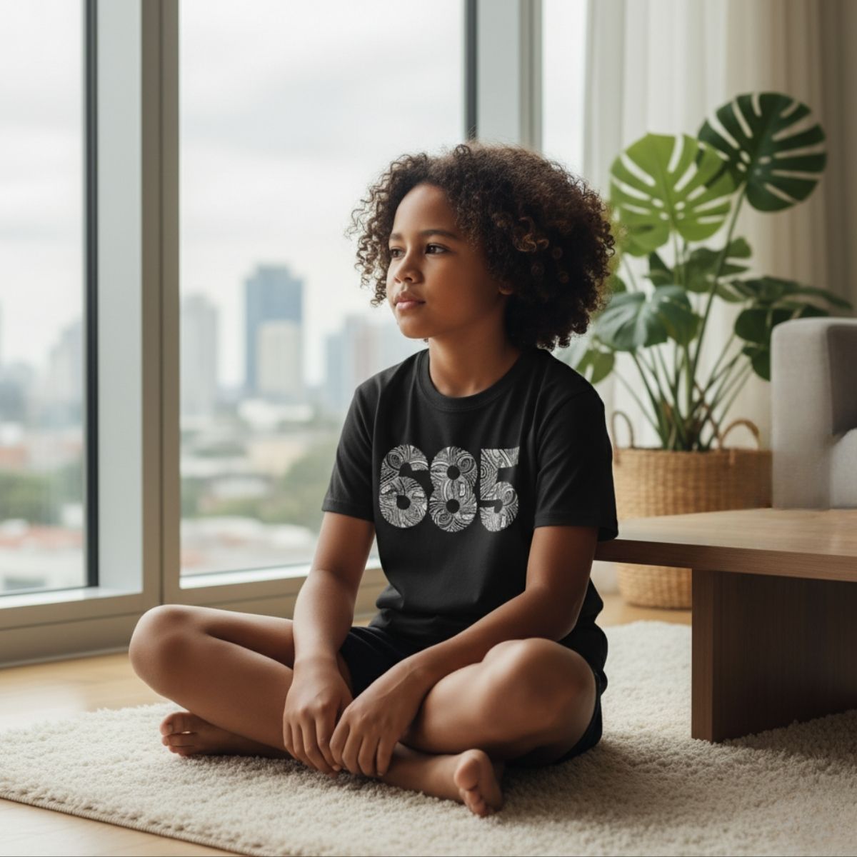 Black kids unisex T-shirt featuring a colorful monster digital print, made by The Print Bar, suitable for boys and girls.