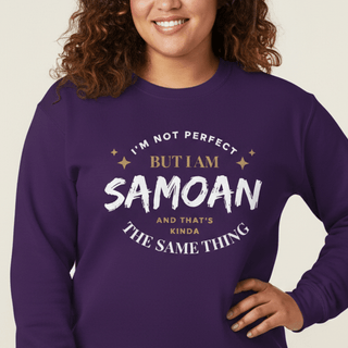 Unisex heavy sweatshirt with "Not Perfect But Samoan" design in dark heather, casual and comfortable fit.