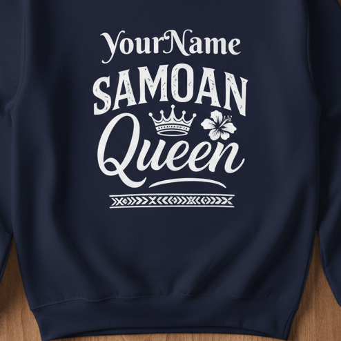 Unisex heavy sweatshirt with "Samoan Queen" personalized design, in dark heather, suitable for all genders.