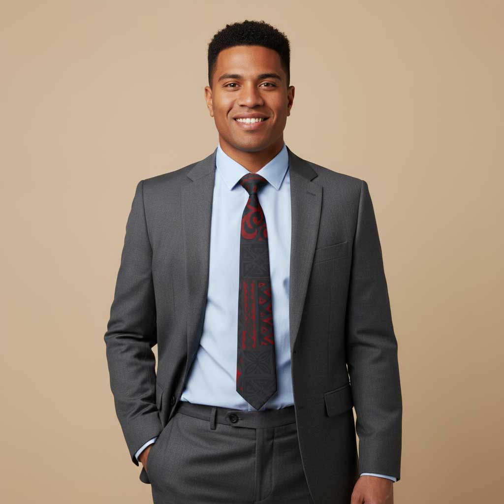 Red Elei necktie, stylish accessory with a vibrant red pattern, suitable for AU, NZ, and USA fashion styles.