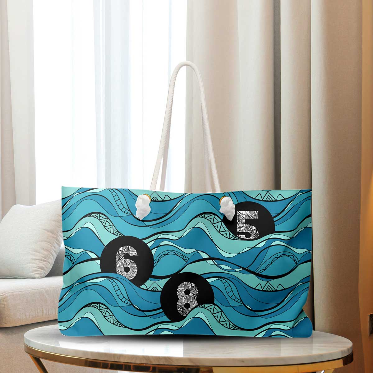 Ocean Wave Weekender Bag with 24x13 inch size, durable fabric, and stylish design for travel and weekend trips