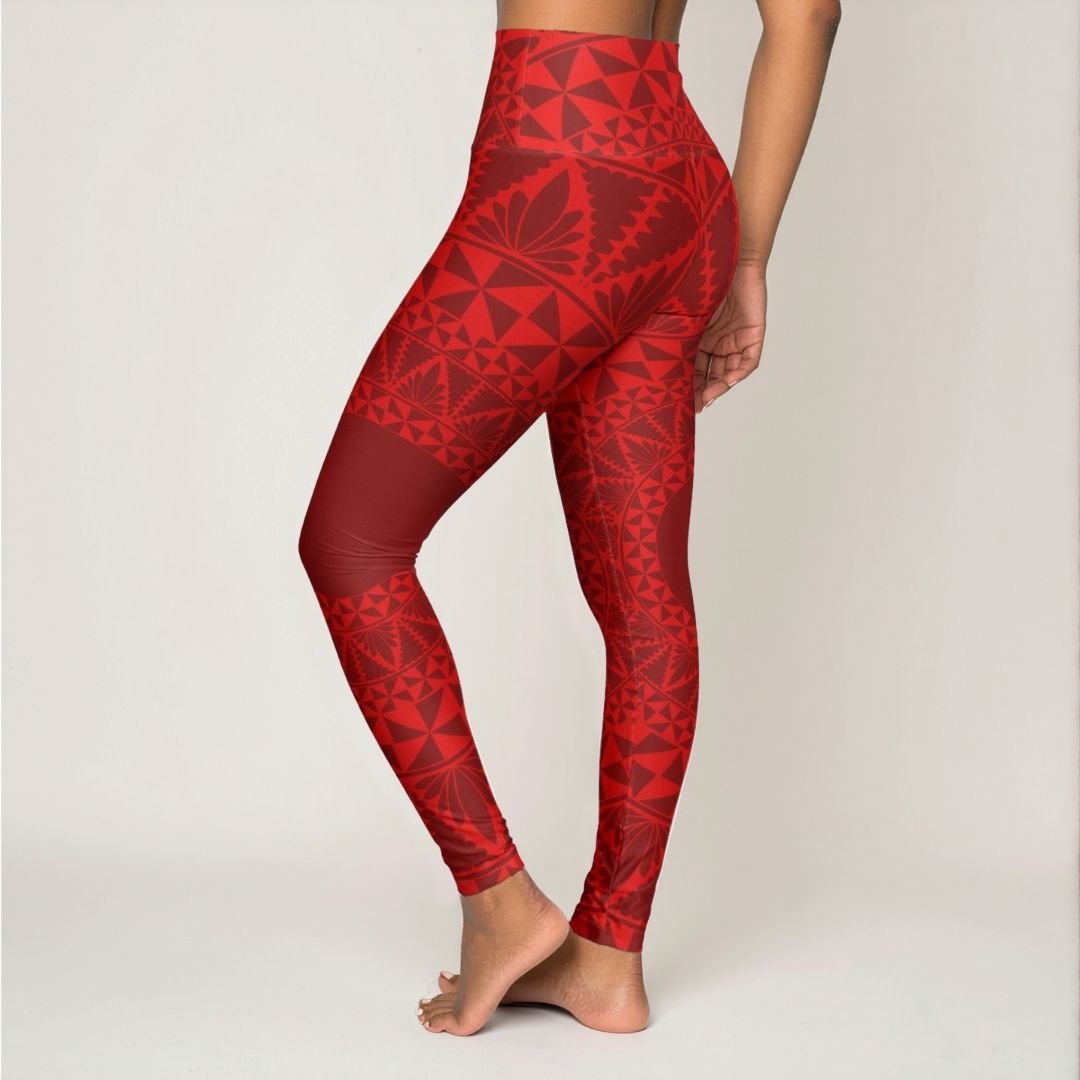 PasifikaOne High Waisted Yoga Leggings - Tonga Red - USA - The Koko Samoa