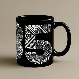 Black LimaLuxe™ 325ml mug by Prima Printing, showcasing a sleek ceramic design perfect for hot beverages.