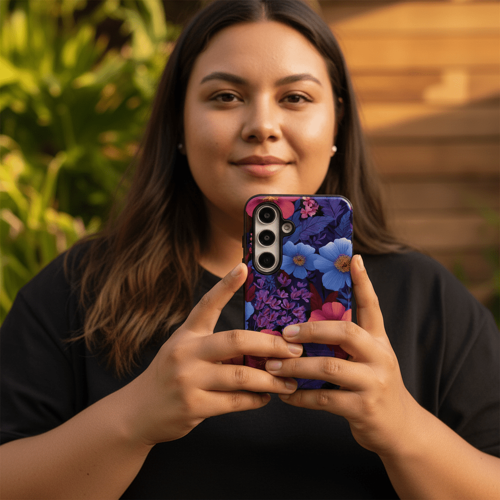 Samsung Tough Phone Case by WOYC in Lavender Tropics for AU/NZ/USA, featuring a durable design with tropical-inspired pattern.