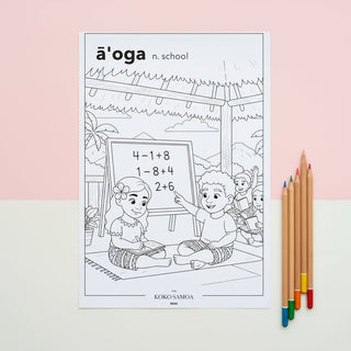 Downloadable Learn and Colour Sheet by THE KOKO SAMOA featuring educational designs for children in AU, NZ, and USA.