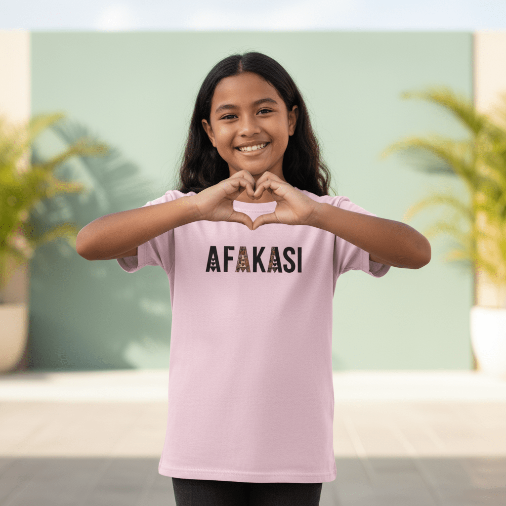 Kids unisex navy tee by The Print Bar featuring Afakasi design, perfect for casual wear in AU/NZ sizes.