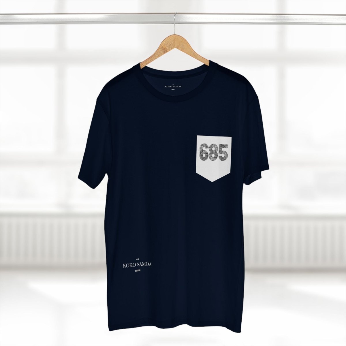 Soft unisex army green T-shirt with '685 Pocket' print from The Print Bar, showcasing a casual fit and front pocket detail.