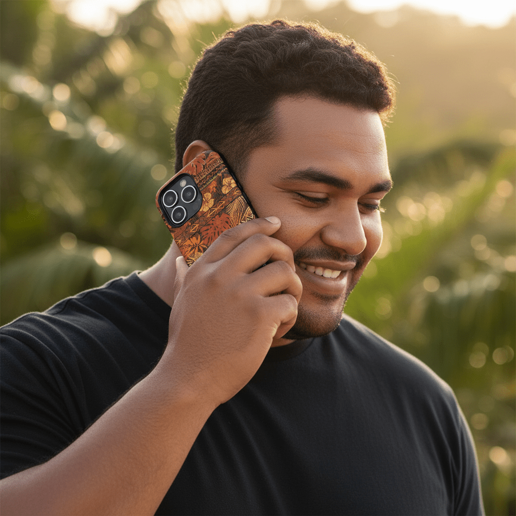 WOYC Tough Phone Case Poutasi Promise for AU, NZ, and USA, featuring vibrant tropical design and durable protective material.