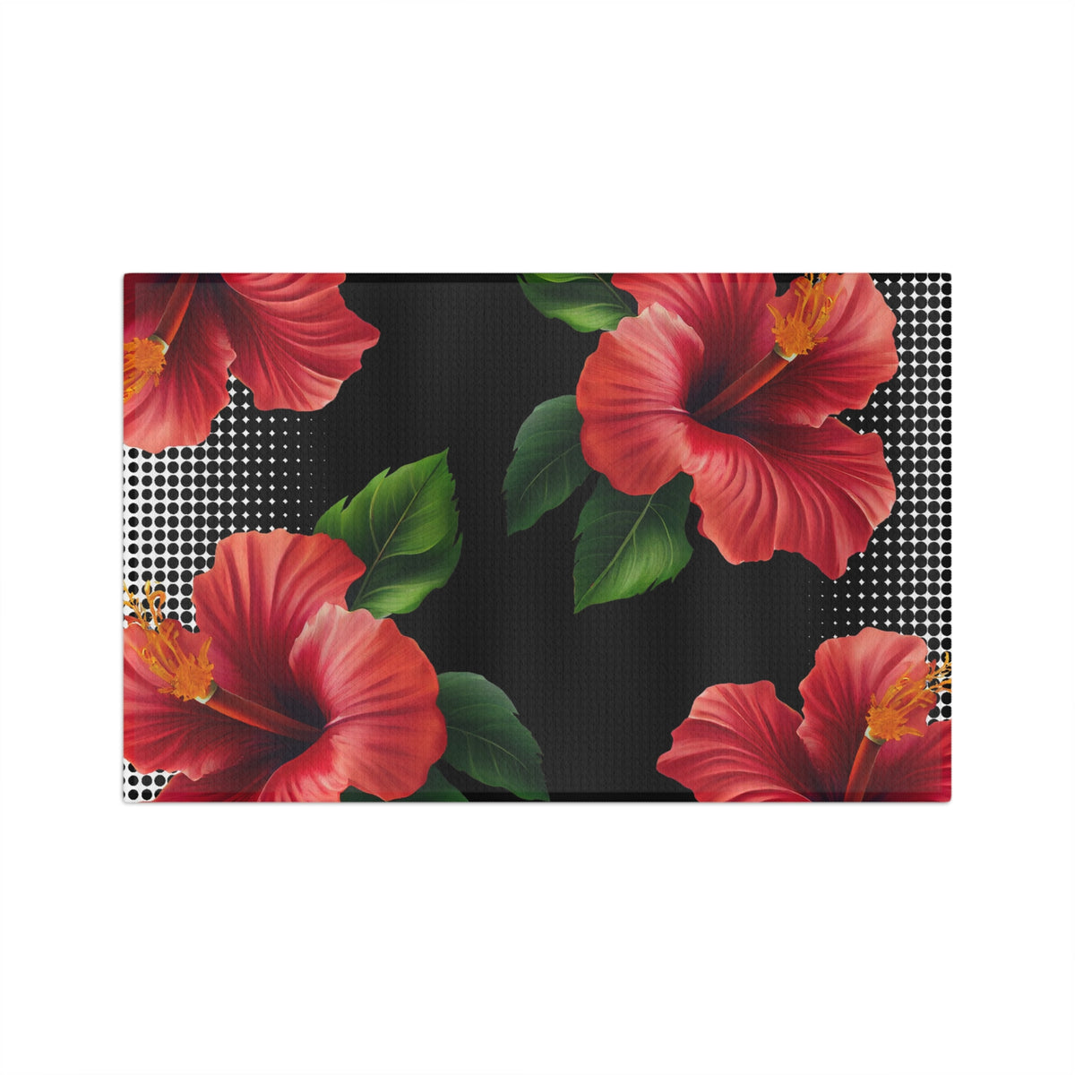 Microfiber tea towel in the Aute print, red flowers on black