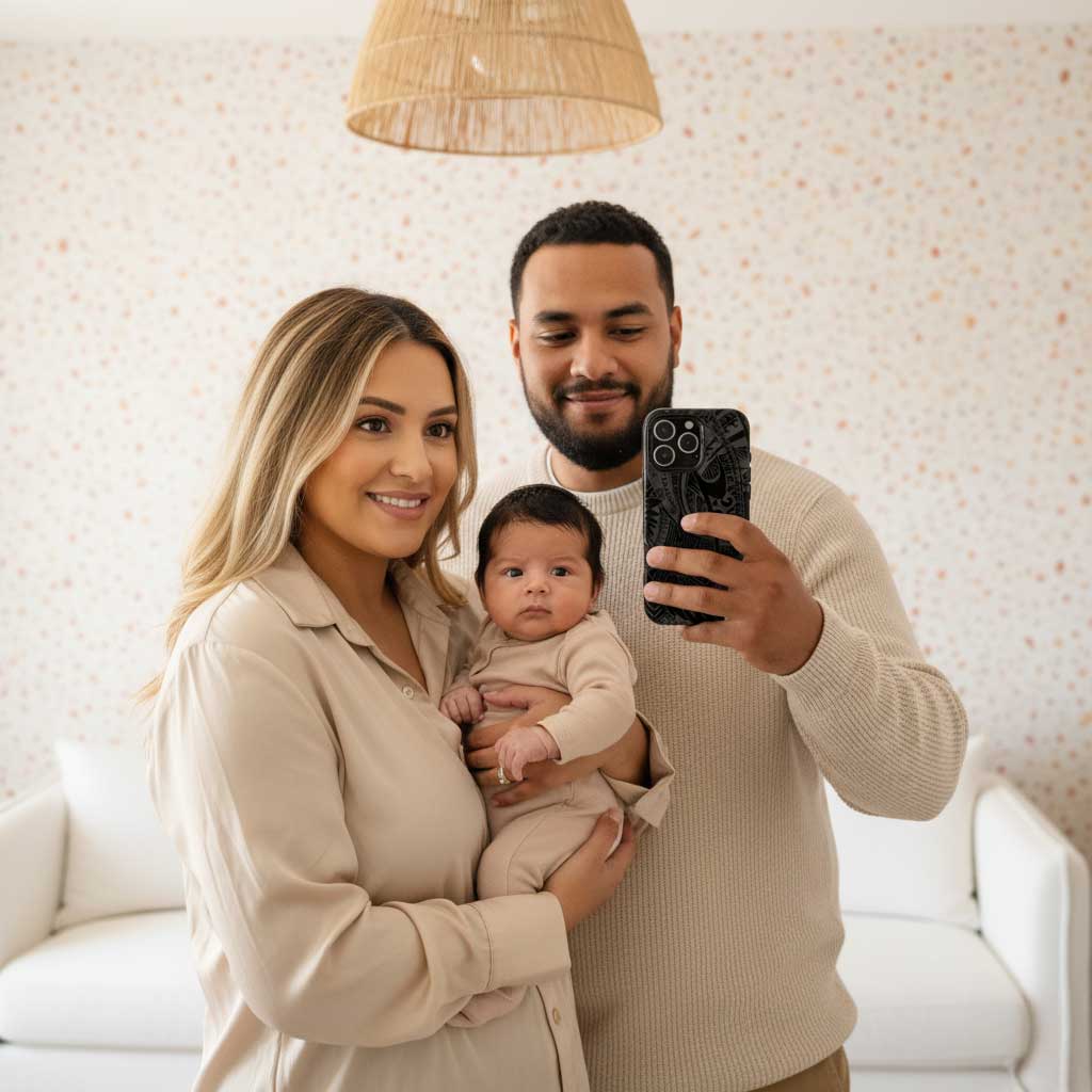 Printify Tough Phone Case Warrior design for AU, NZ, and USA models, featuring a rugged, durable protective cover on a smartphone.