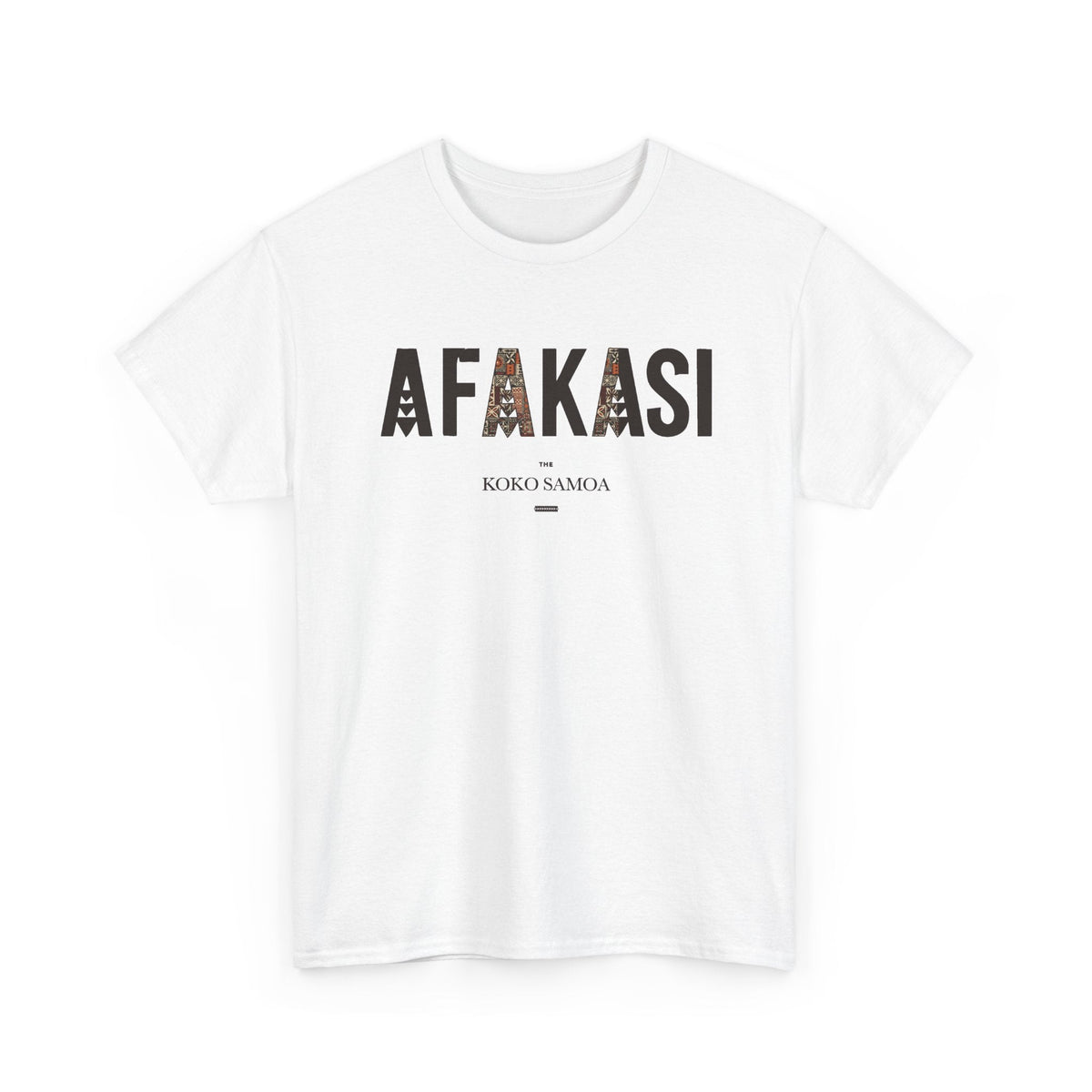 Afakasi print on a white heavyweight unisex tee