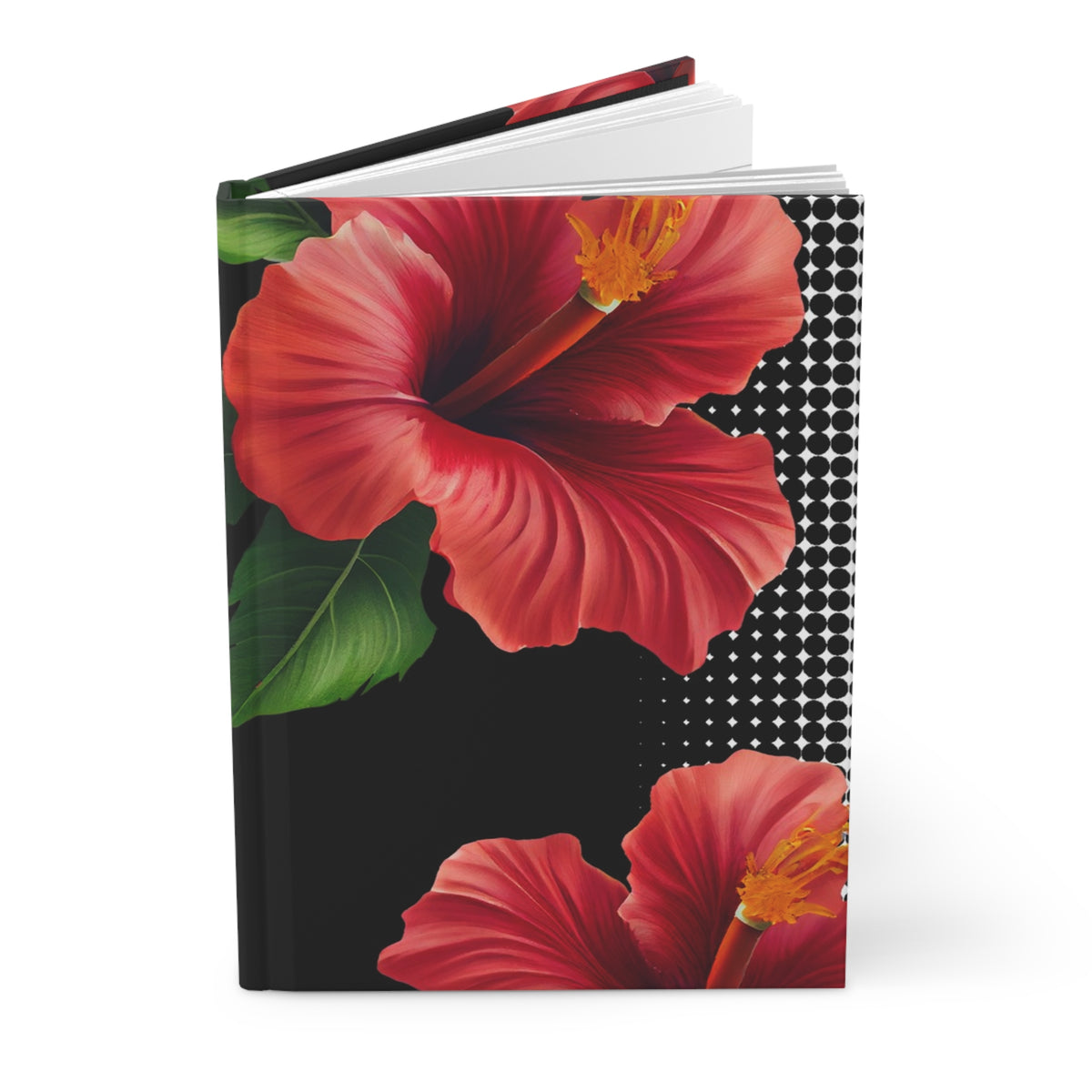 Hardcover journal in the Aute print, red flowers on black