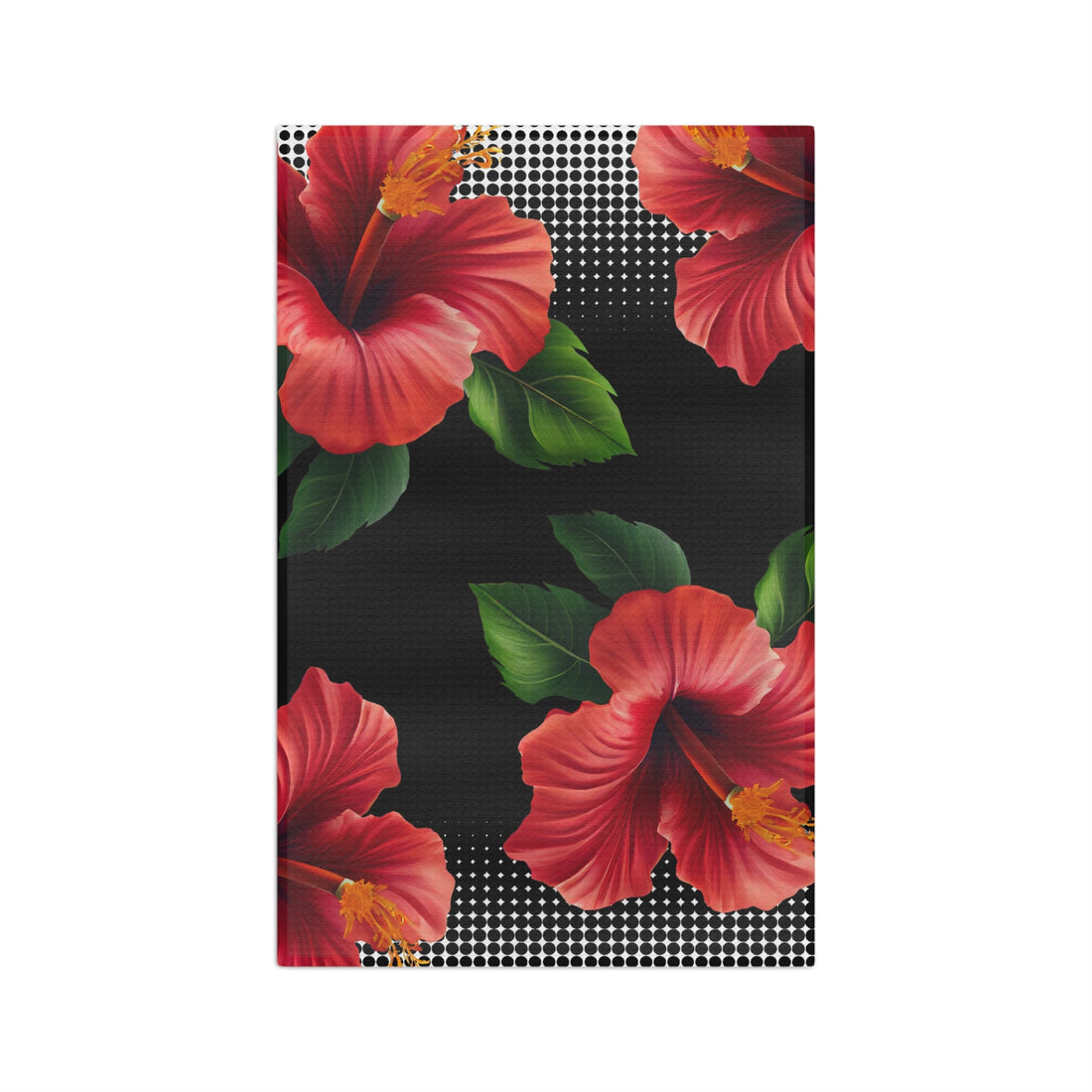 Microfiber tea towel in the Aute print, red flowers on black