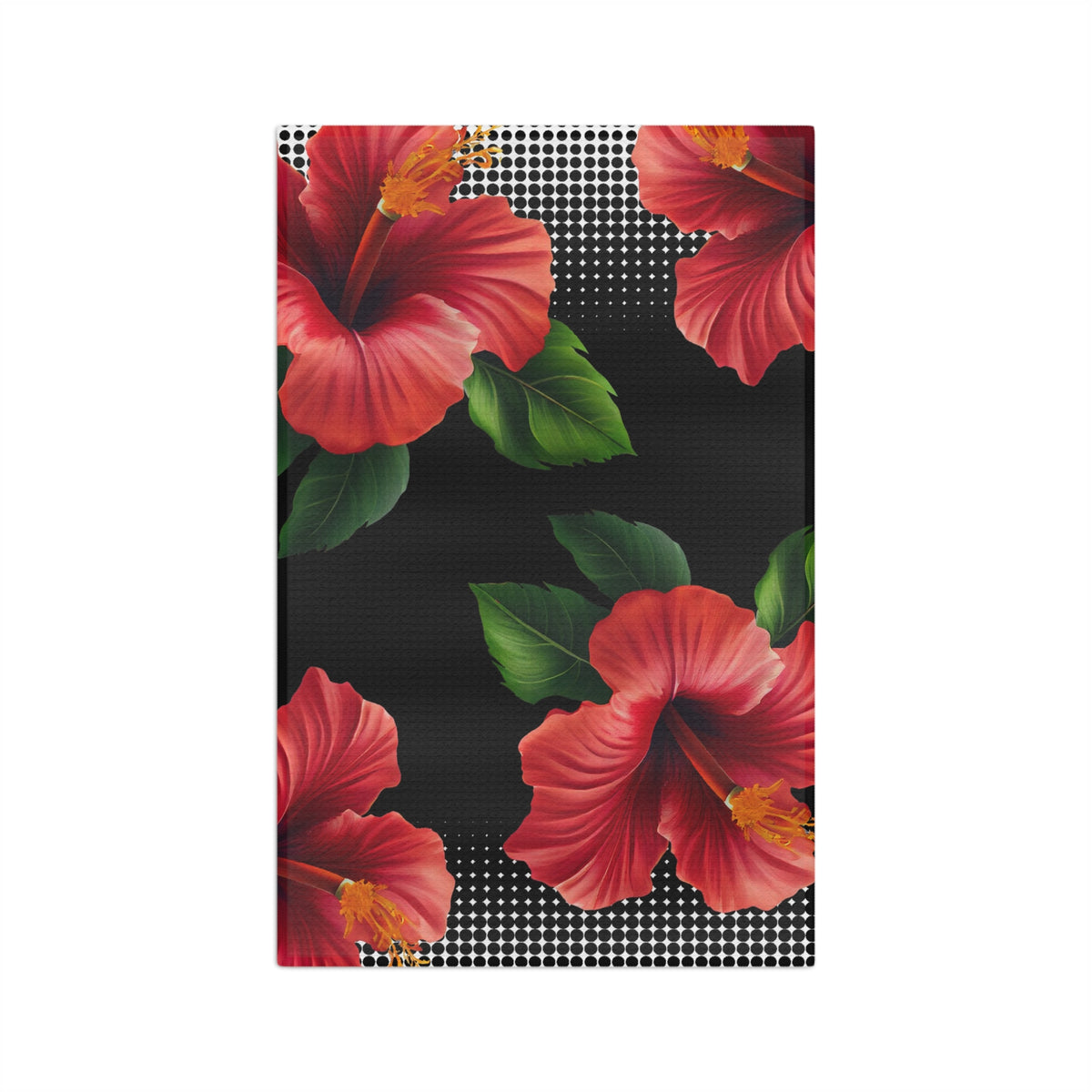 Microfiber tea towel in the Aute print, red flowers on black