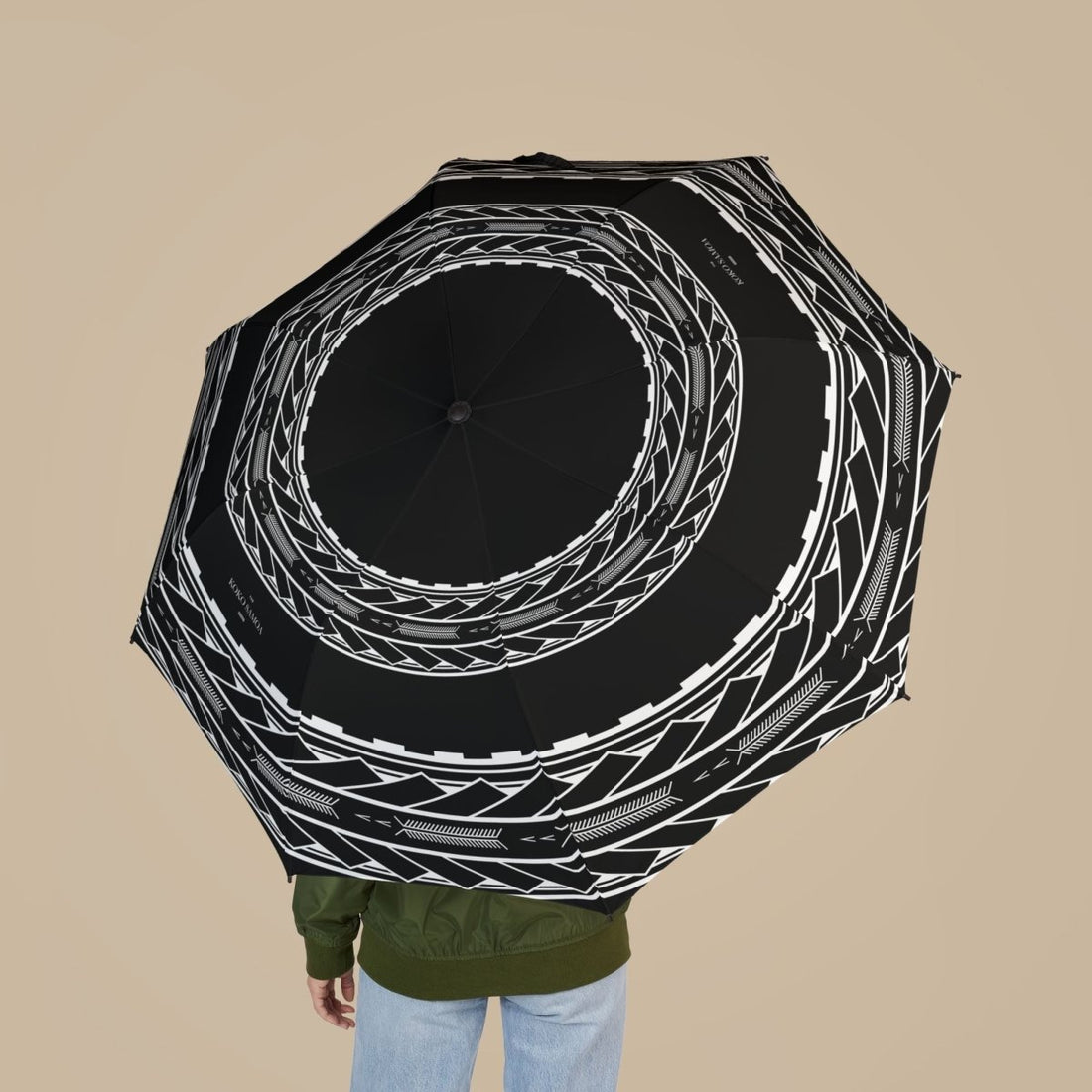 PasifikaOne umbrella with Samoan arrows design, 48-inch (122cm) size, colorful Polynesian-inspired accessories.