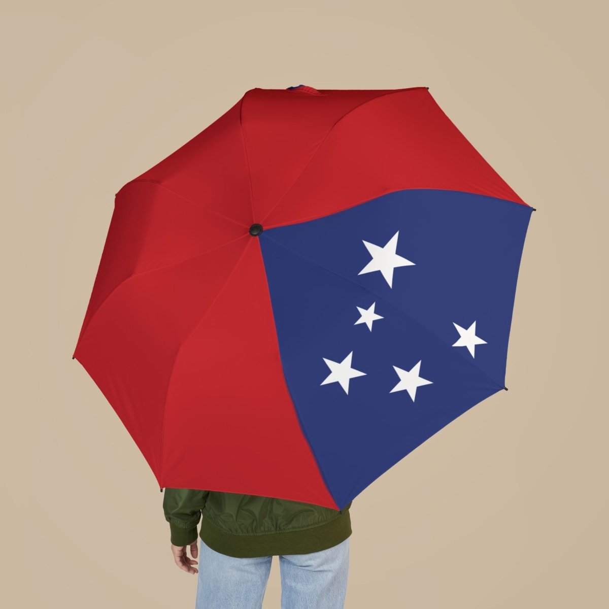 Artsadd PasifikaOne umbrella with Samoan flag design, 48-inch (122cm) size, featuring vibrant colors and a sturdy handle.