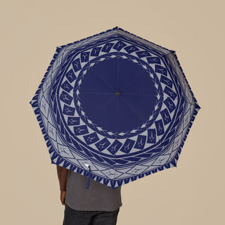 PasifikaOne umbrella featuring a Samoan spear design, 48-inch (122cm) size, vibrant Polynesian-inspired pattern.