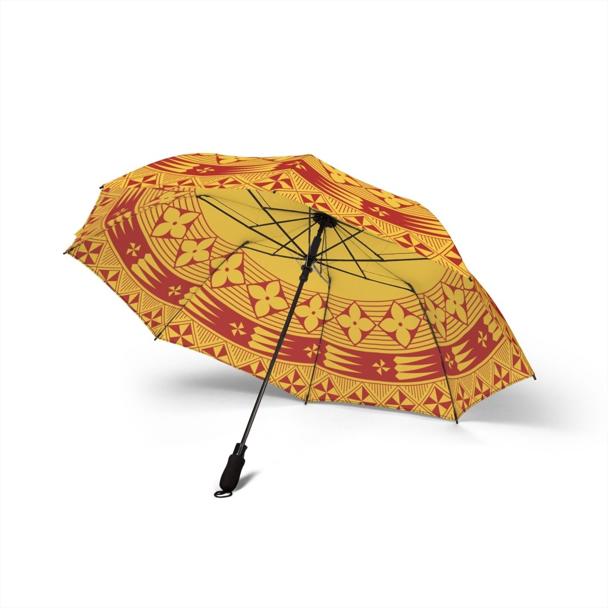Artsadd PasifikaOne yellow Tongan umbrella, 48-inch (122cm), featuring vibrant Polynesian-inspired design, ideal for rain protection.