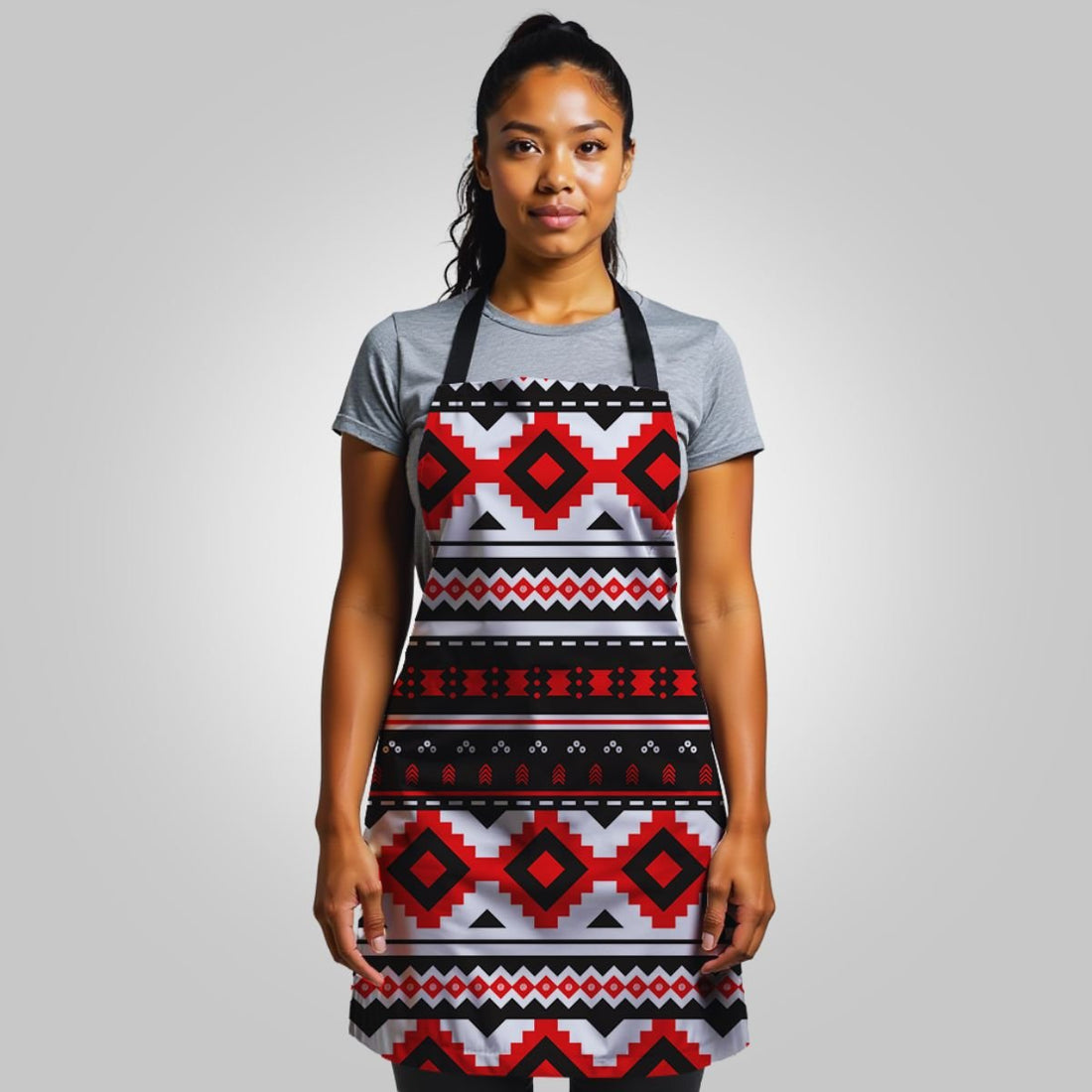Colorway tribal print apron in black, one size, featuring bold tribal patterns for cooking or crafting.