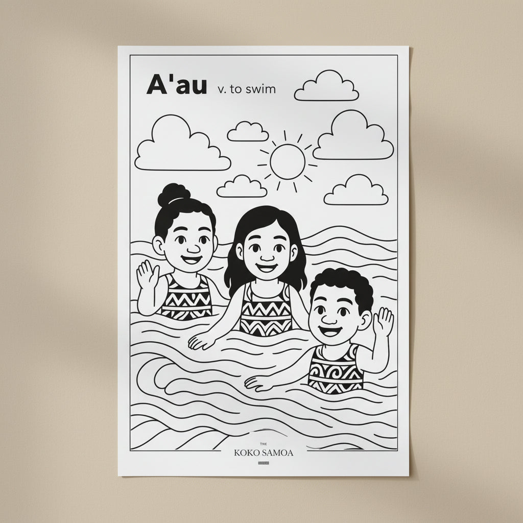 Downloadable Learn and Colour Sheet - A'au - AU/NZ/USA - The Koko Samoa