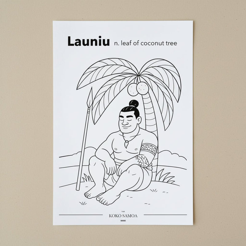 Downloadable Learn and Colour Sheet - Launiu - AU/NZ/USA - The Koko Samoa