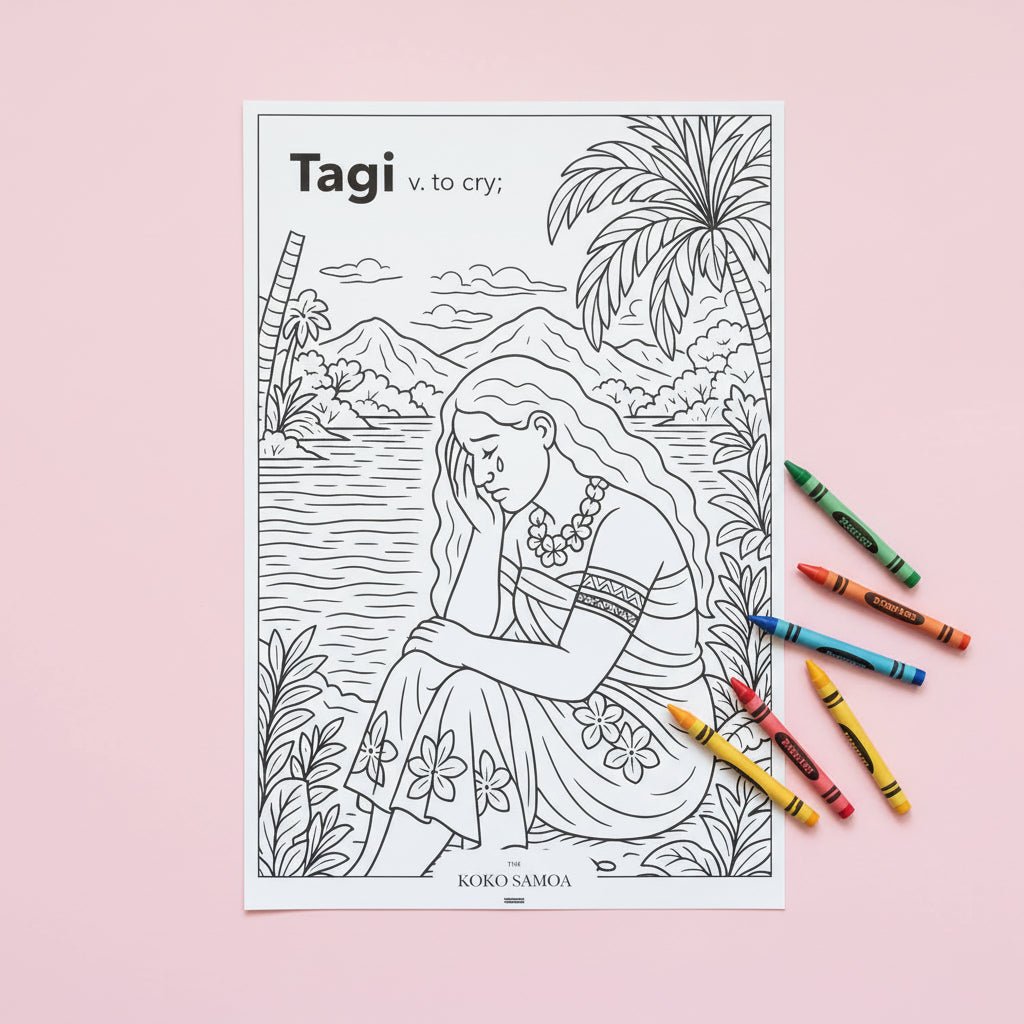 Downloadable Learn and Colour Sheet - Tagi - AU/NZ/USA - The Koko Samoa
