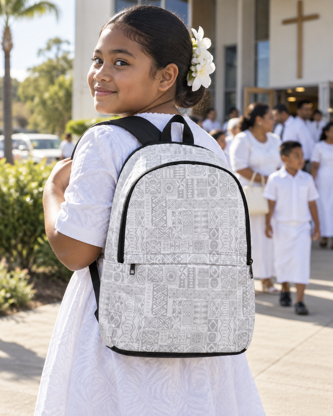 Fabric Backpack - White Sunday worn in everyday life
