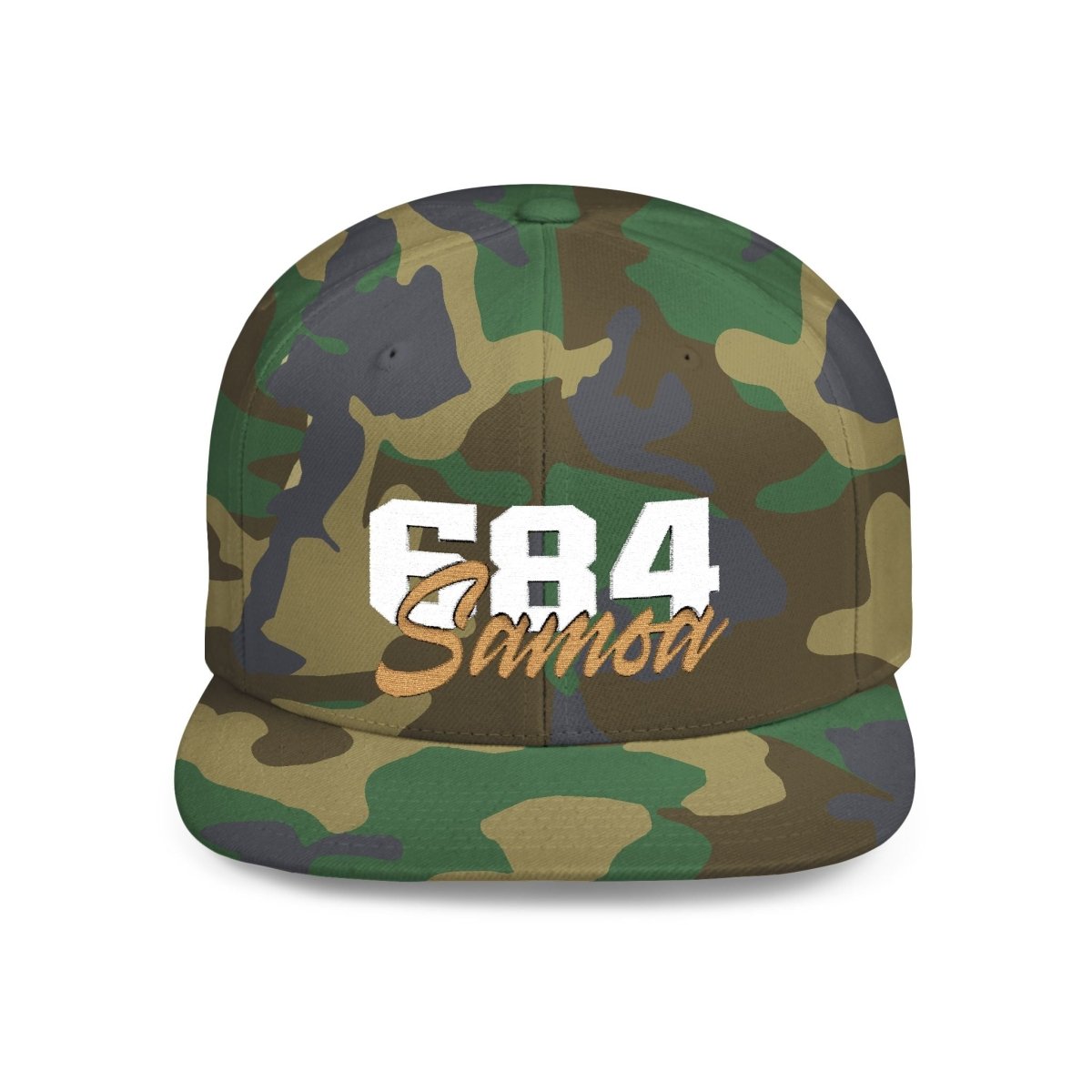 Flat Bill Snapback Hat - 684 Samoa - White & Gold Embroidery - AU/NZ/USA - The Koko Samoa