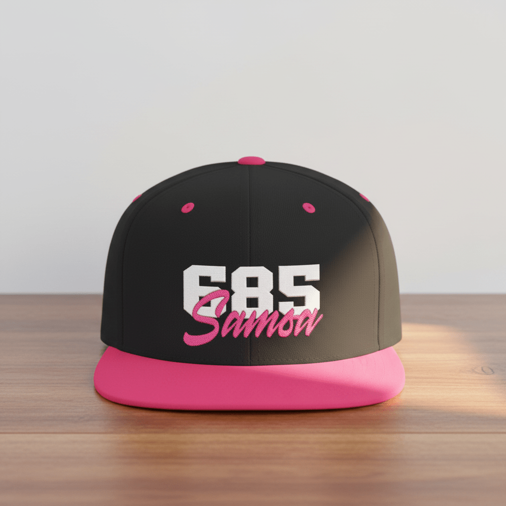 Flat Bill Snapback Hat - 685 Samoa - White & Neon Pink Embroidery - AU/NZ/USA - The Koko Samoa