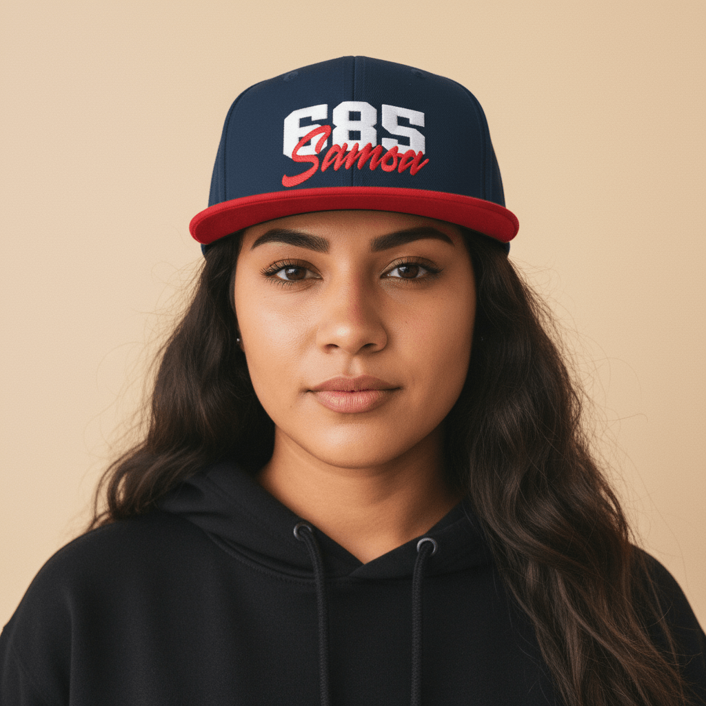 Flat Bill Snapback Hat - 685 Samoa - White & Red Embroidery - AU/NZ/USA - The Koko Samoa