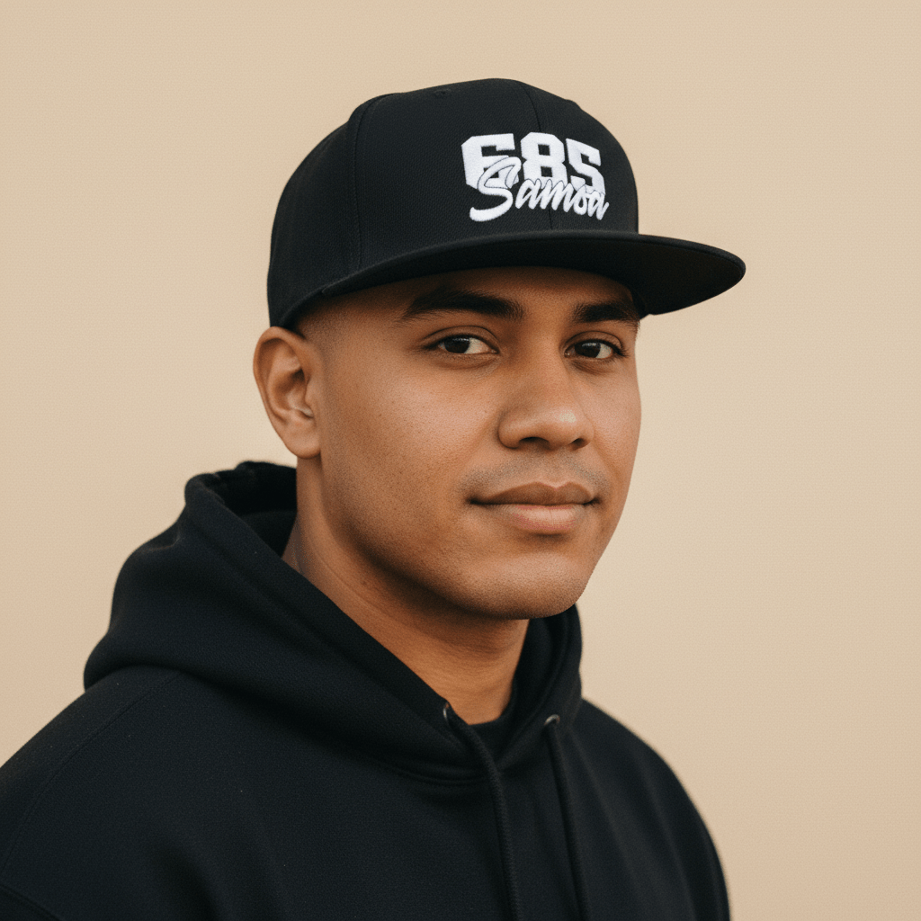 Flat Bill Snapback Hat - 685Samoa - Black Embroidery - AU/NZ/USA - The Koko Samoa