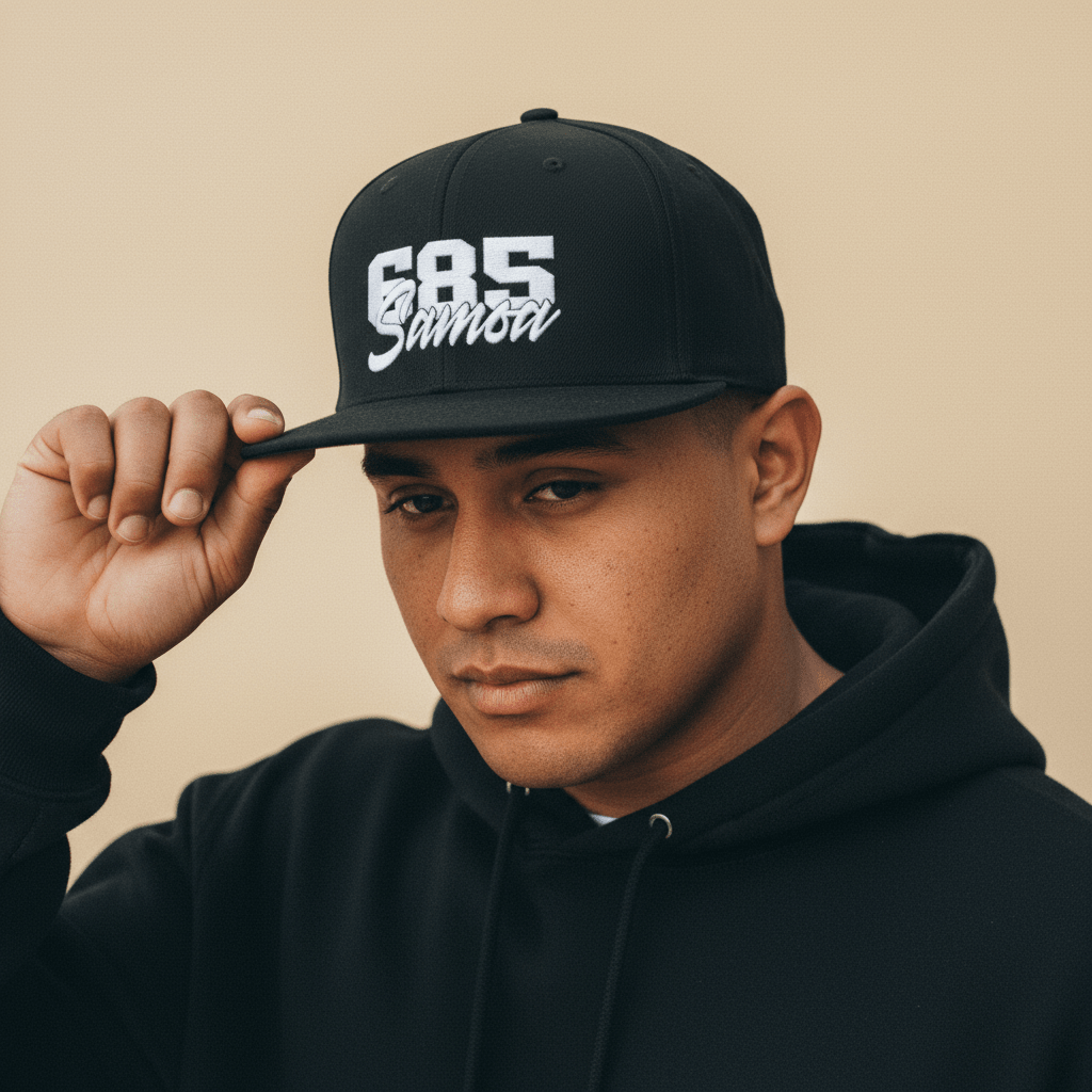 Flat Bill Snapback Hat - 685Samoa - Black Embroidery - AU/NZ/USA - The Koko Samoa