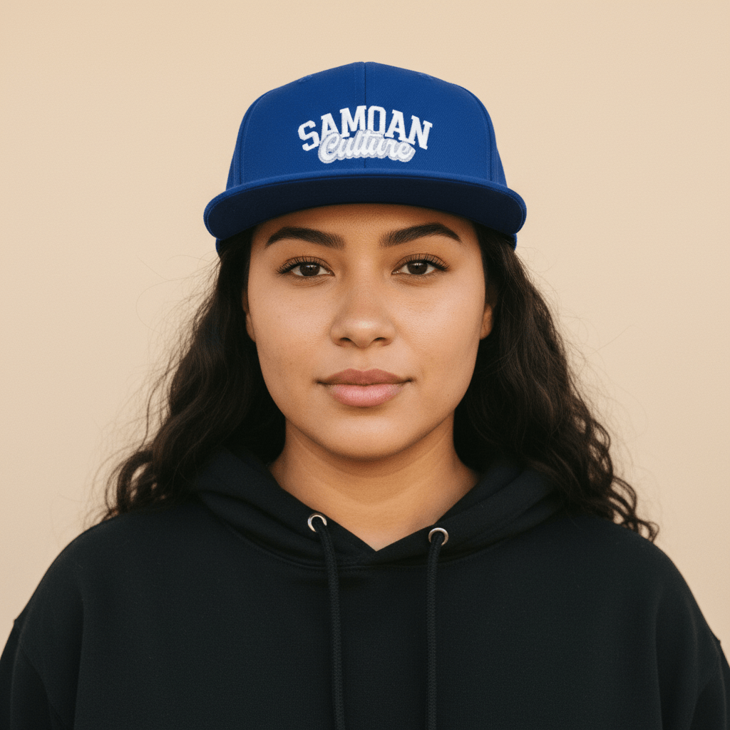 Flat Bill Snapback Hat - Samoa Culture - White & Grey Embroidery - AU/NZ/USA - The Koko Samoa