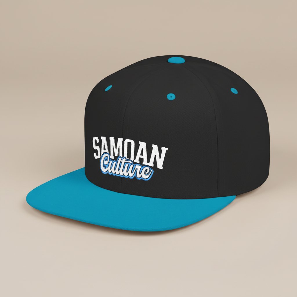 Flat Bill Snapback Hat - Samoan Culture - Blue White Embroidery - AU/NZ/USA