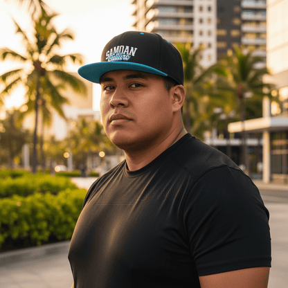 Flat Bill Snapback Hat - Samoan Culture - Blue White Embroidery - AU/NZ/USA - The Koko Samoa