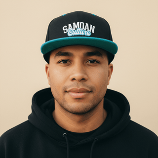 Flat Bill Snapback Hat - Samoan Culture - Blue White Embroidery - AU/NZ/USA - The Koko Samoa