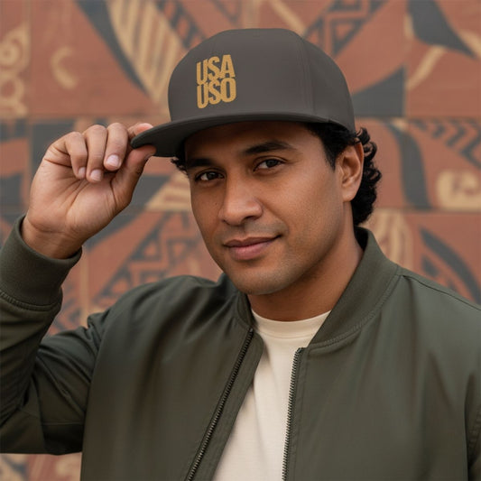 Flat Bill Snapback Hat — USA USO - Gold Embroidery - AU/NZ/USA - The Koko Samoa