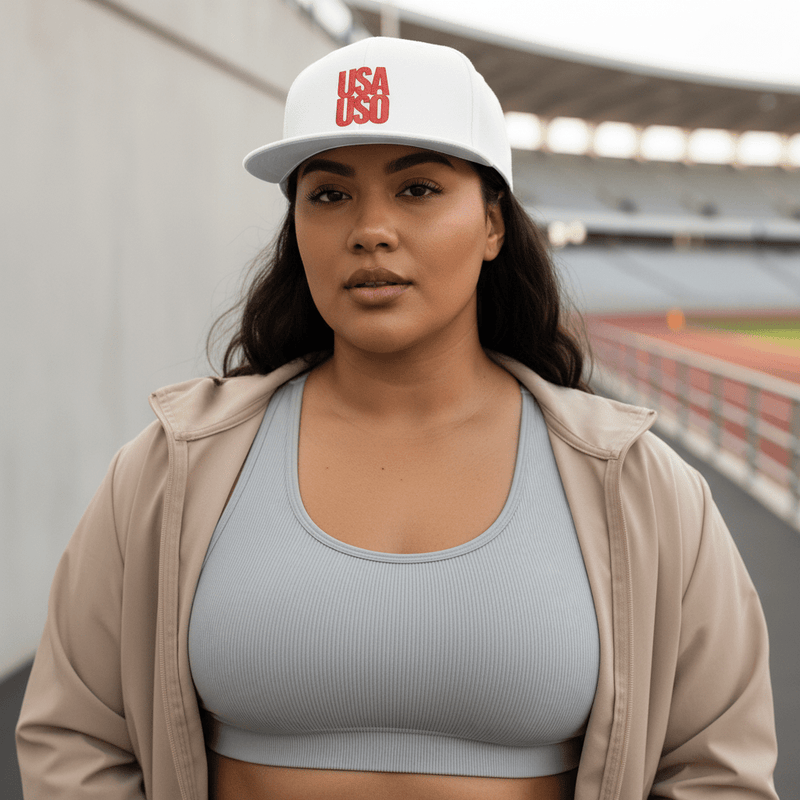 Flat Bill Snapback Hat — USA USO - Red Embroidery - AU/NZ/USA - The Koko Samoa