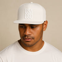 Flat Bill Snapback Hat — USA USO - White Embroidery - AU/NZ/USA - The Koko Samoa